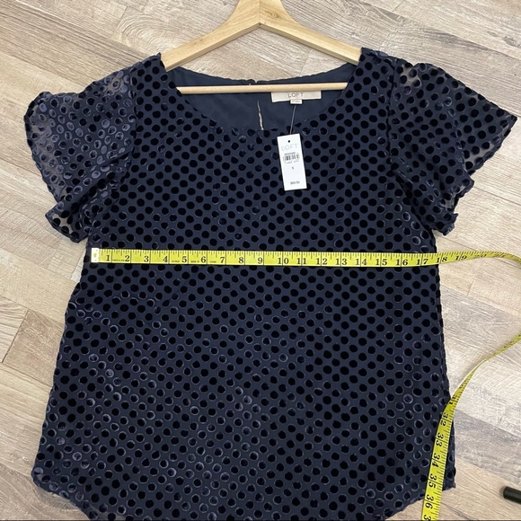Loft | NWT Velvet Dark Navy Polka Dot Blouse - Picture 9 of 11